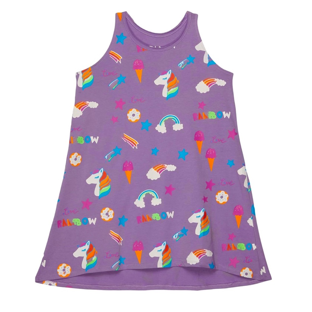 CHASER Girl's Unicorn Treats Dress Cotton Jersey Tank Dress 🦄🌈🍦🍨